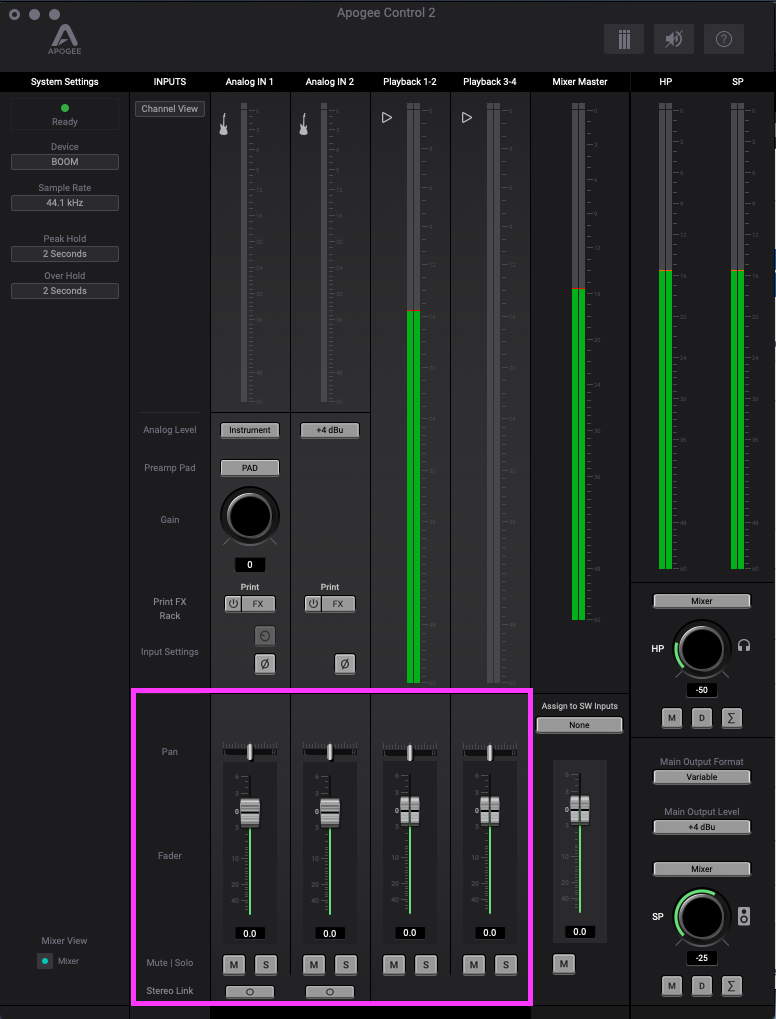 How to use the Mixer to directly monitor inputs?
